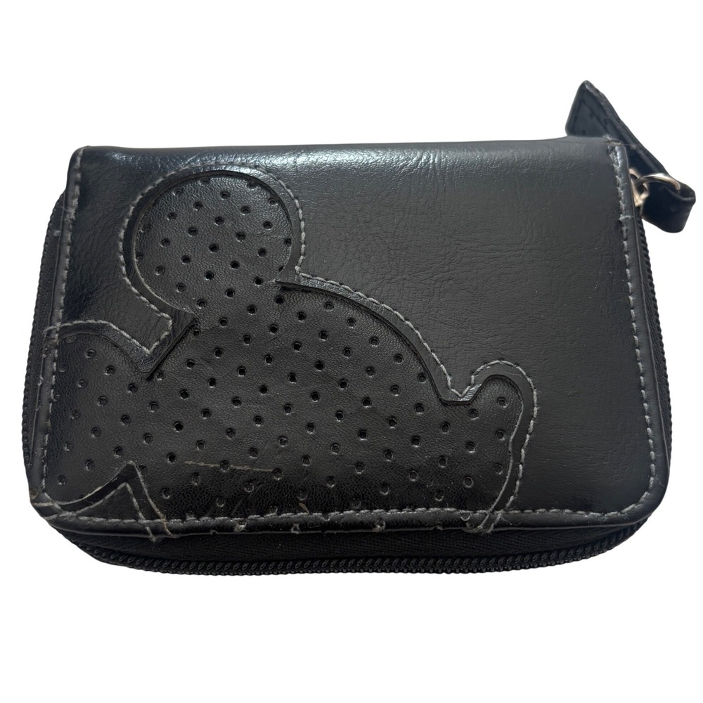 Disney Wallet Unisex Black Faux Leather Perforated Mickey Mouse Zip Organizer